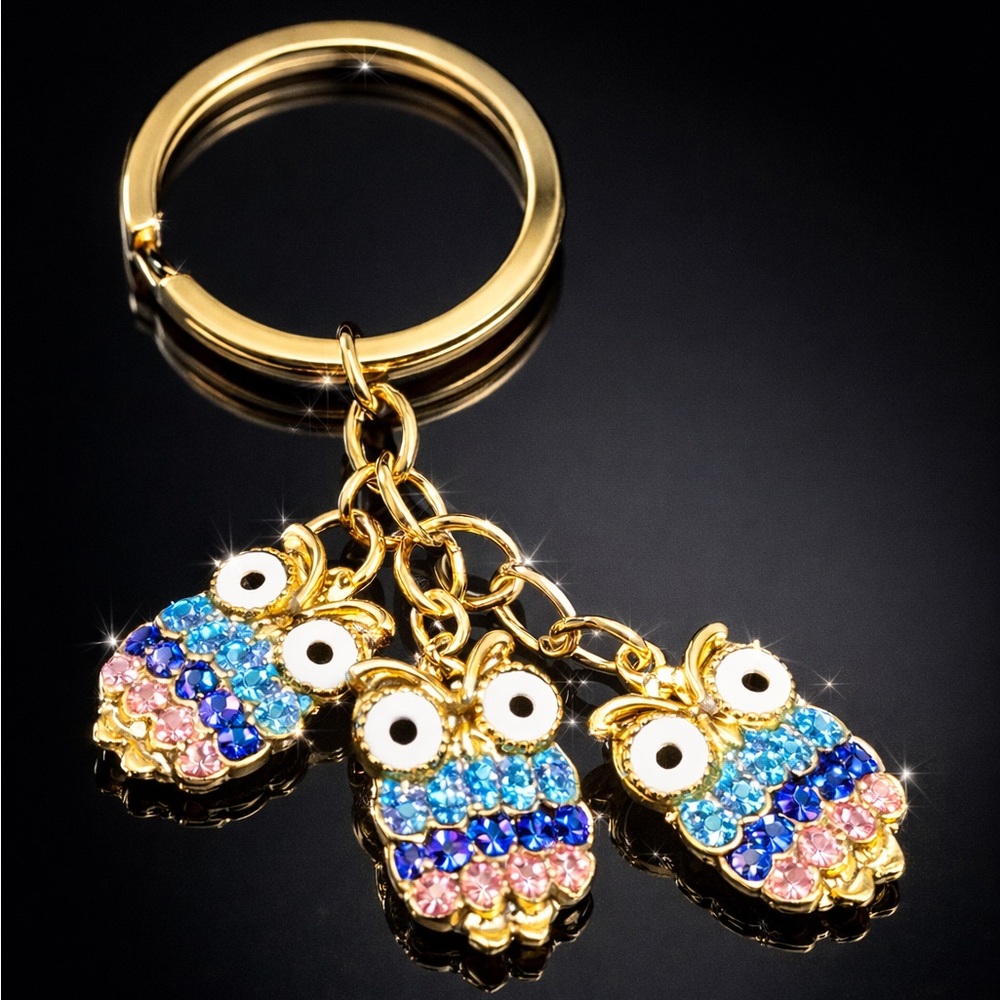 Crystal Rhinestone Owl Keychain Bag Charm - Picture 2 of 3